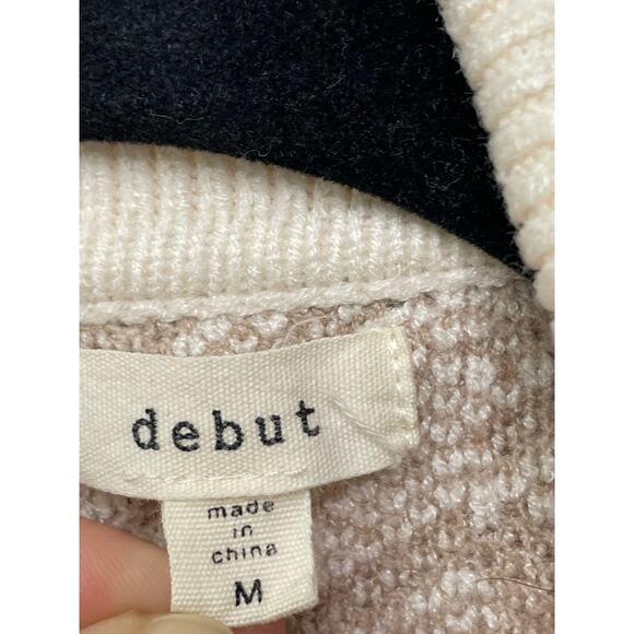 Button Up Houndstooth Cardigan Sweater Long Sleeve Pockets Cream Tan M Granny - Picture 3 of 10